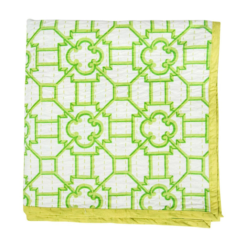 La Dolce Vita Kantha Quilt Table Covers in Sage & Lavender