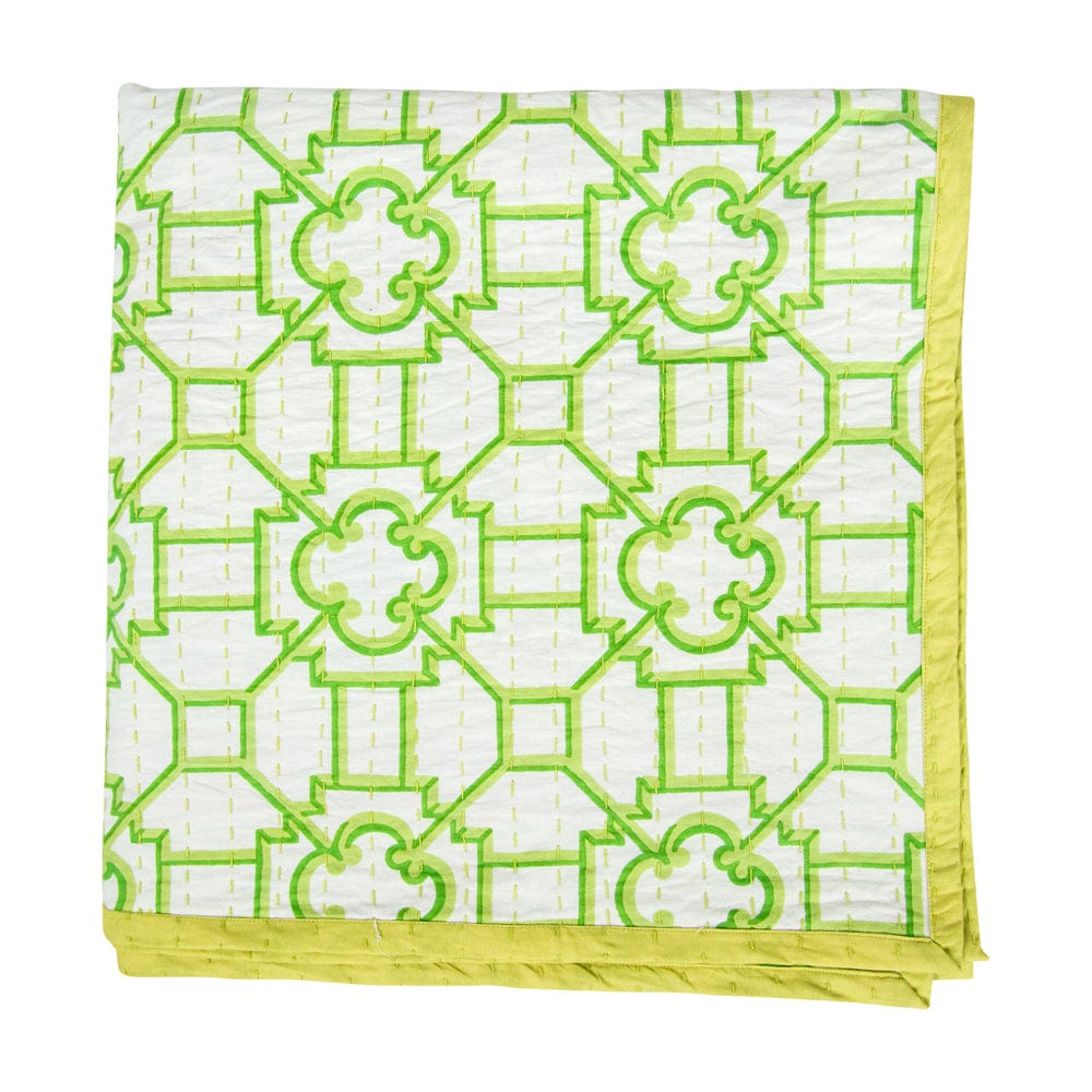 La Dolce Vita Kantha Quilt Table Covers in Sage & Lavender