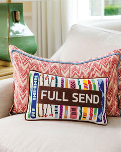 Full Send Needlepoint Pillow - styled on sofa