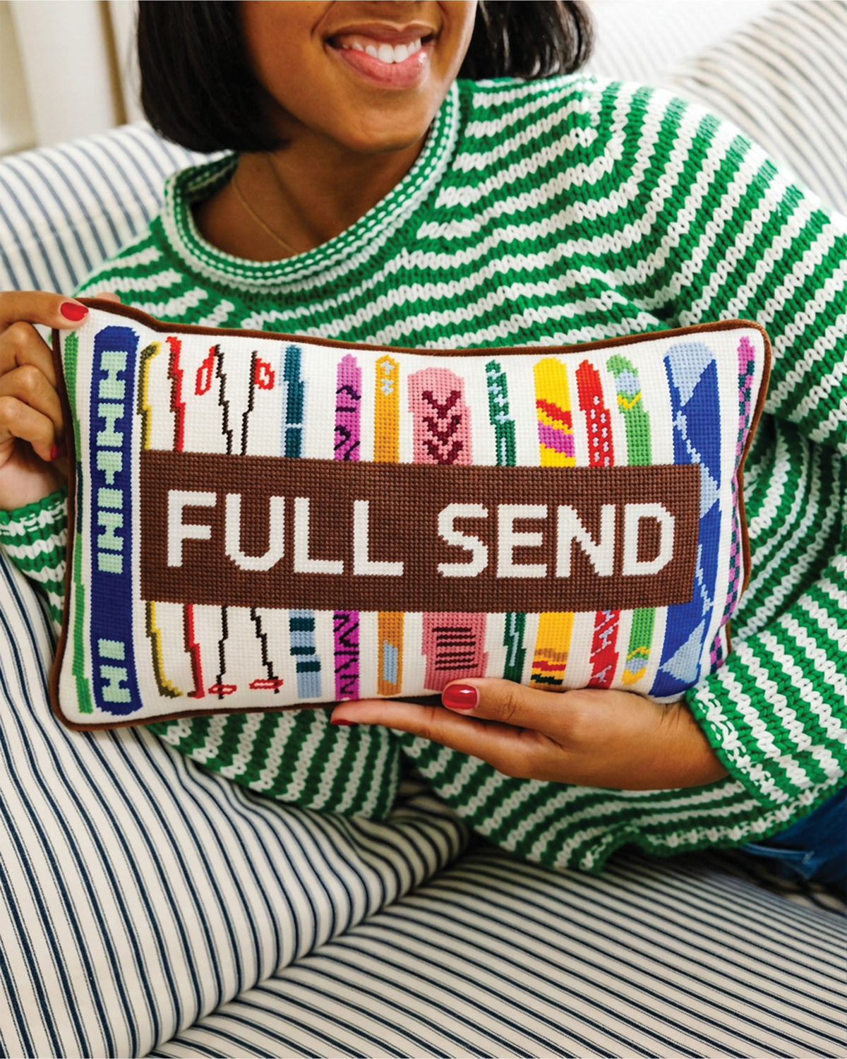 Full Send Needlepoint Pillow - held