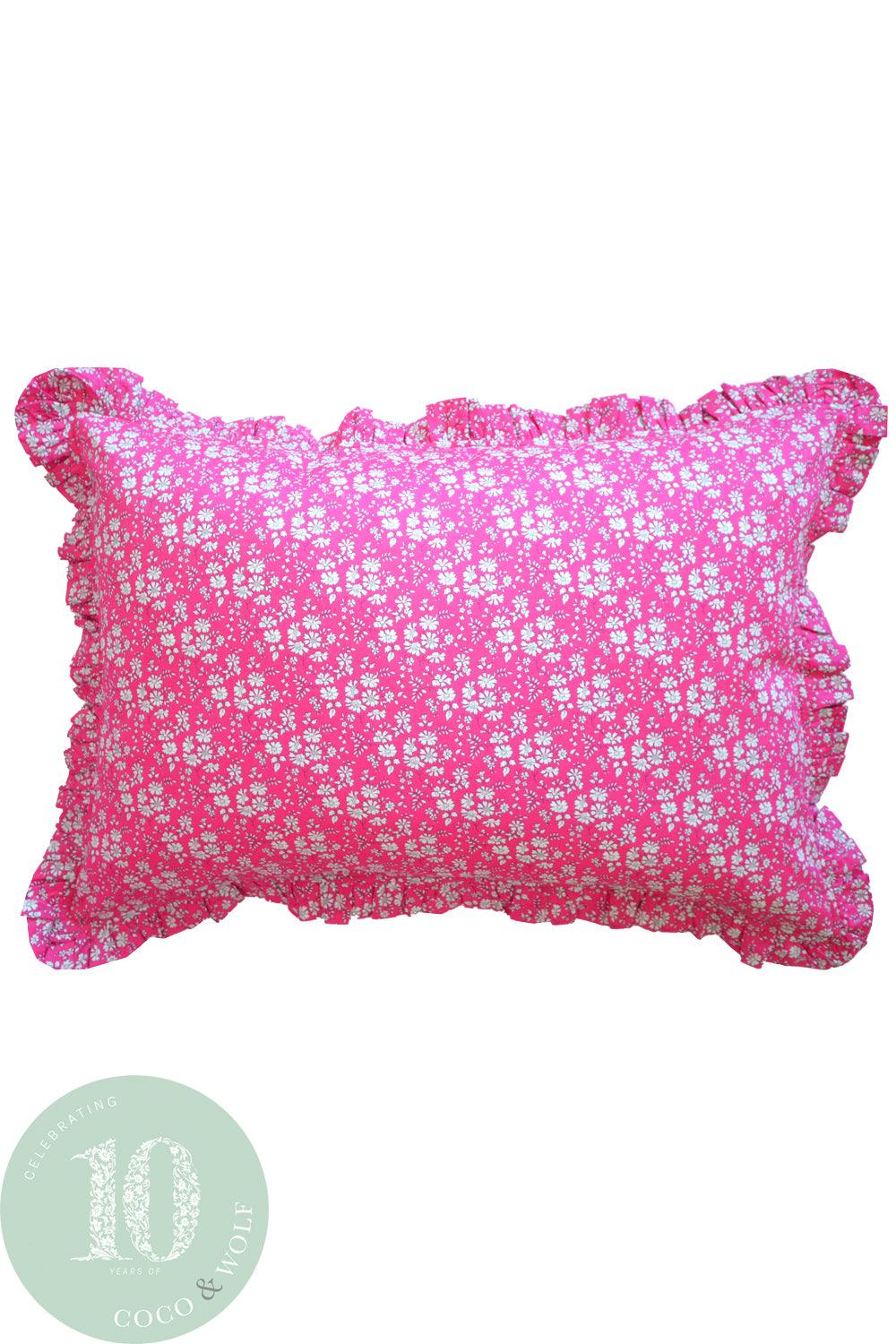 Gathered Edge Pillowcase made with Liberty Fabric CAPEL FUCHSIA - Coco & Wolf