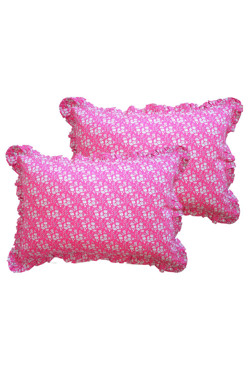 Gathered Edge Pillowcase made with Liberty Fabric CAPEL FUCHSIA - Coco & Wolf