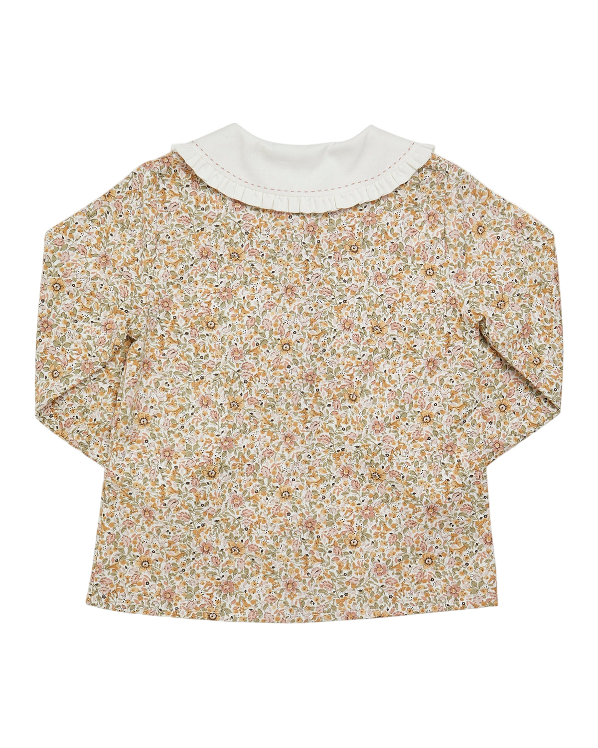 Floral blouse with a white collar on a white background