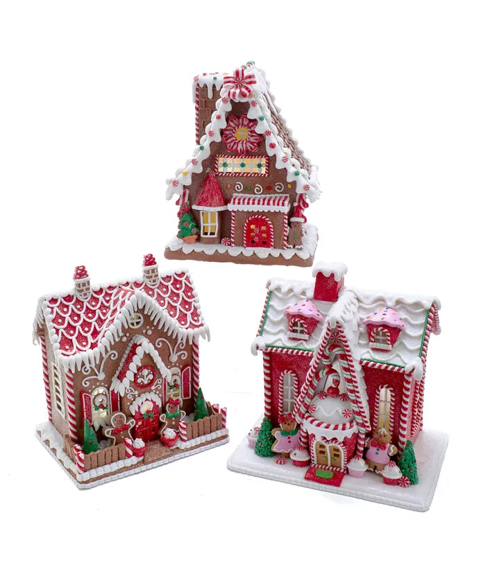 9" - 10" Battery-Operated LED Gingerbread Houses, 3 Assorted