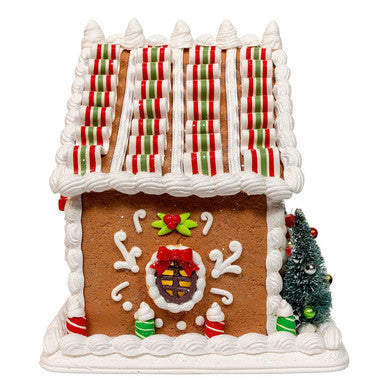 Kurt Adler 9" Battery Operated Gingerbread House With Santa and Ribbon Candy Roof