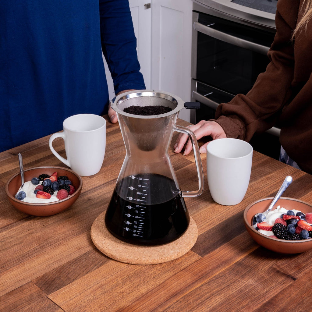Glass Pour Over Carafe w/ Reusable Filter 1200ml