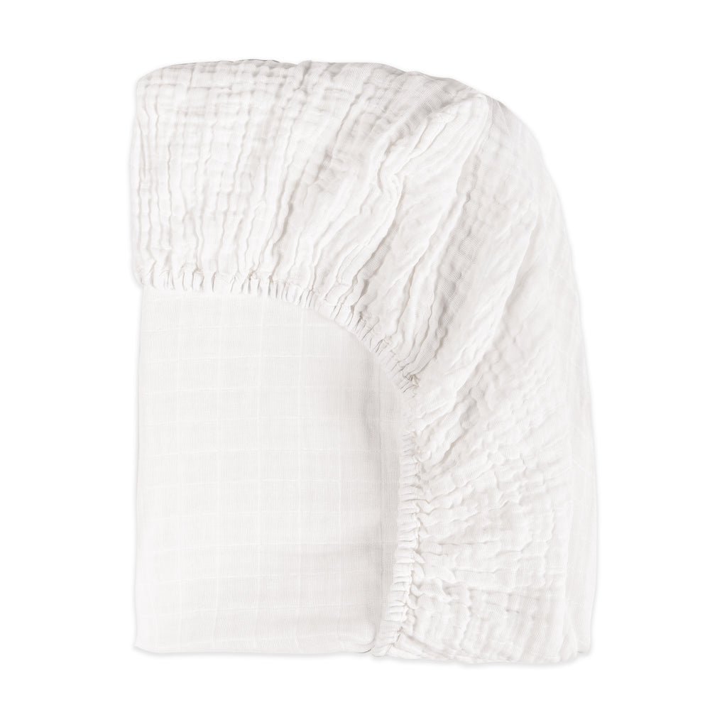 All-Stages Midi Crib Sheet in GOTS Certified Organic Muslin Cotton in White