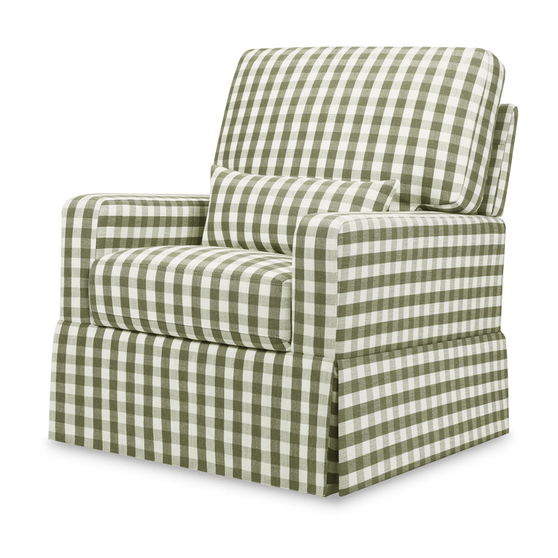 Crawford Pillowback Comfort Swivel Glider in Moss Green Gingham