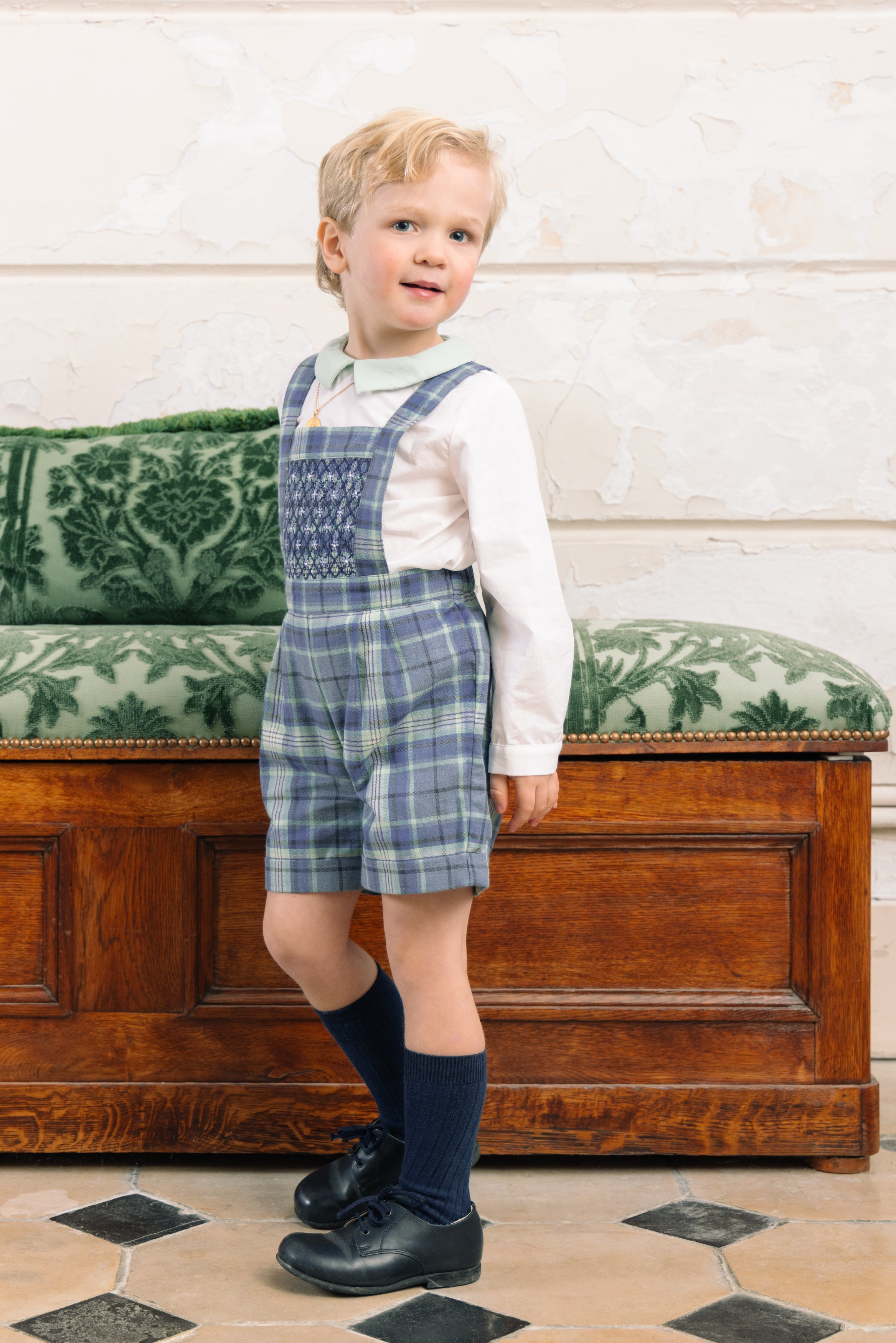 George Blue Tartan Overalls and Shirt