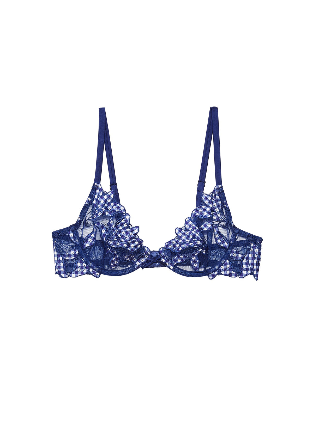 Lily Embroidery Plunge Demi Bra in Starry Blue Gingham