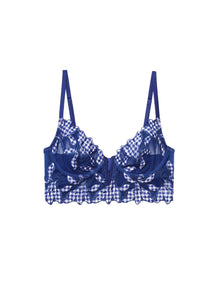 Lily Embroidery Longline Demi Bra in Starry Blue Gingham