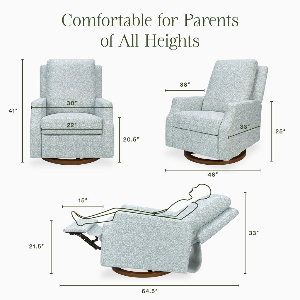 Morris & Co. x Namesake Crewe Recliner and Swivel Glider Bellflowers in Powdered Blue