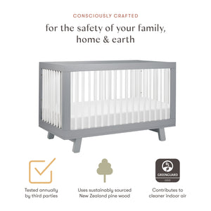 Hudson 3-in-1 Convertible Crib with Toddler Bed Conversion Kit in Grey & White