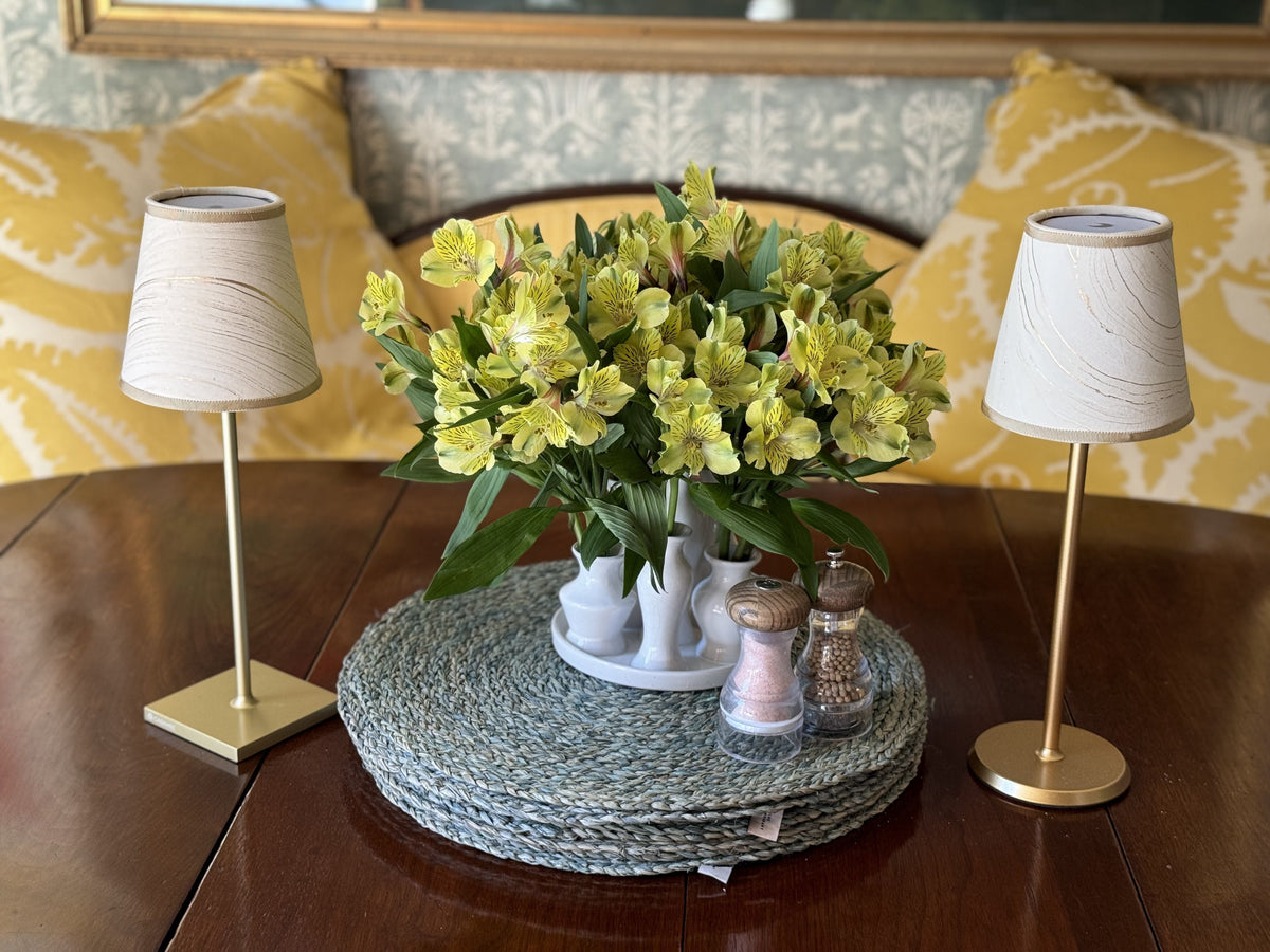 Small Marble Shade Cover in Ivory with Gold Trim