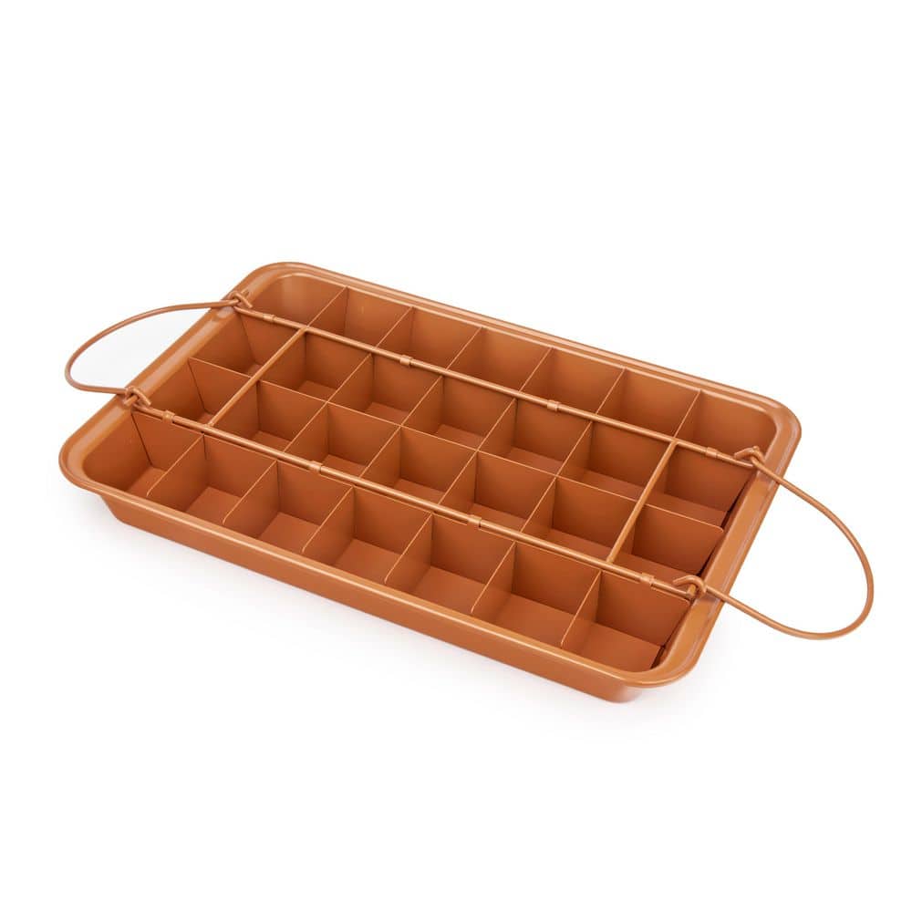 Brownie Baking Pan Nonstick Copper Tray with Dividers, Even Heating for Uniform Edges 12x8 Inch