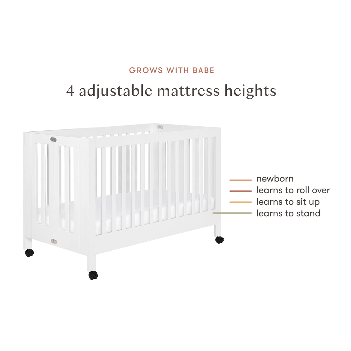 Maki Portable Folding Crib with Toddler Bed Conversion Kit in White