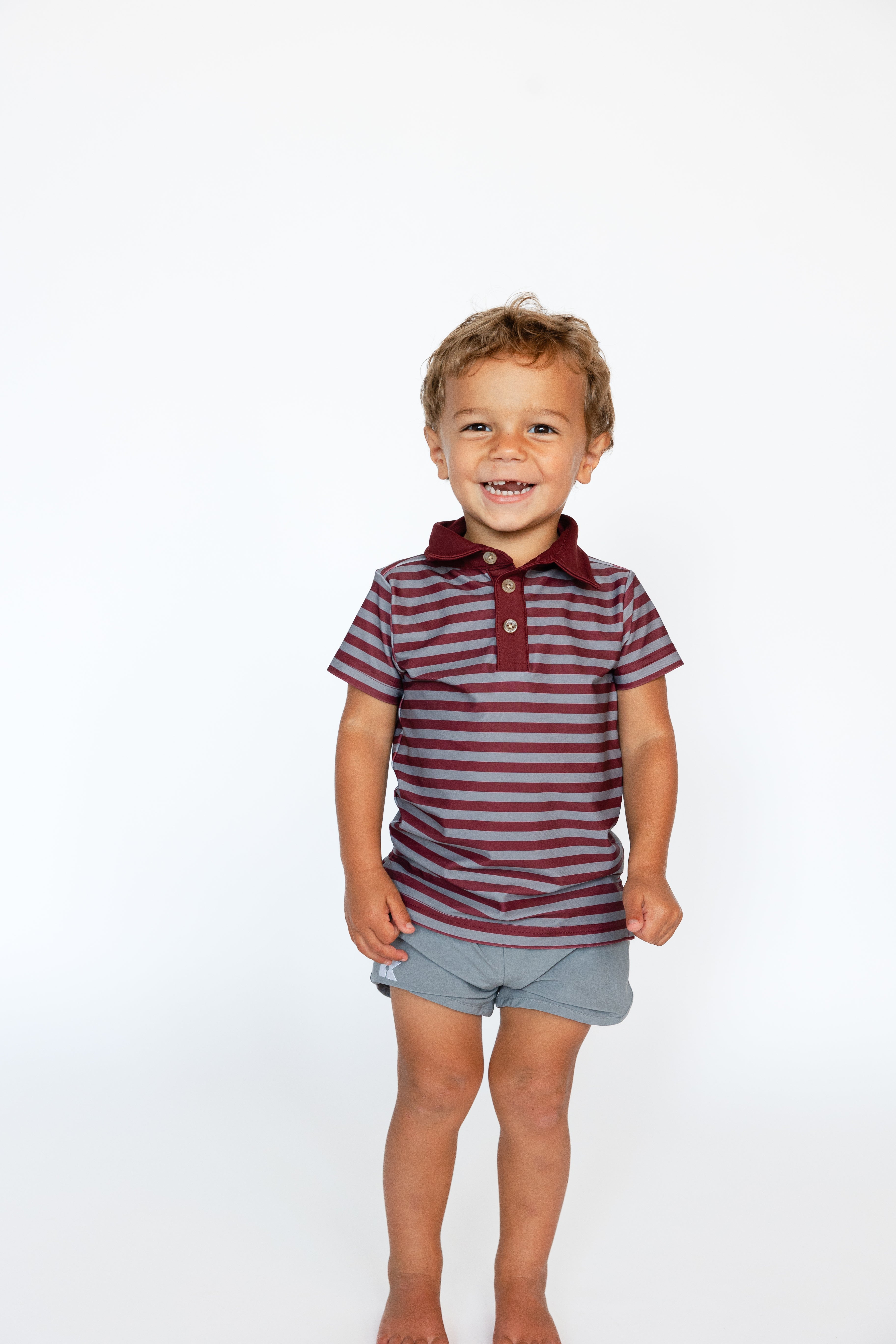 QB Stripe Polo Shirt in Maroon & Gray