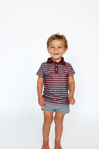 QB Stripe Polo Shirt in Maroon & Gray