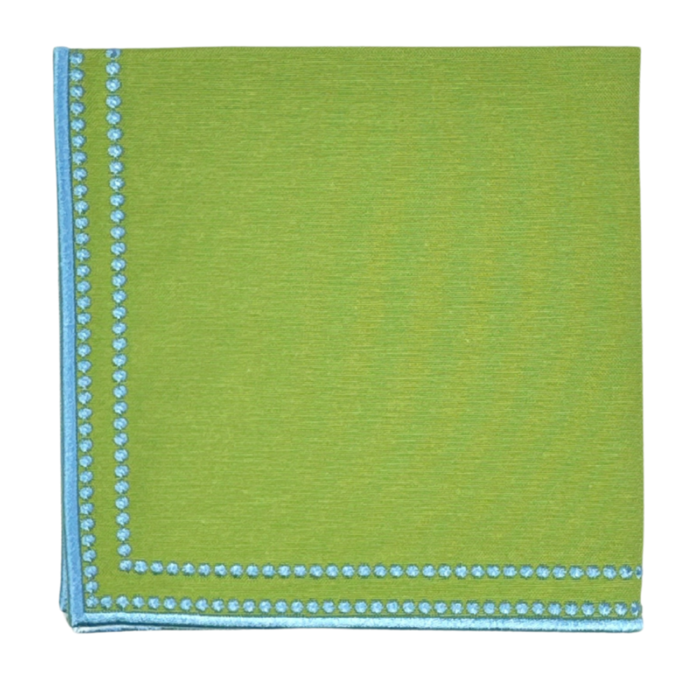 luxury Green napkin with blue embroidery trim 