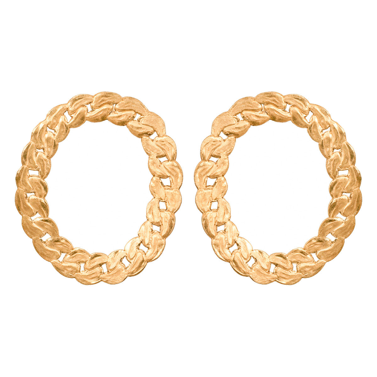 Front view of Aleja earrings showcasing braided gold-tone hoop design on white background