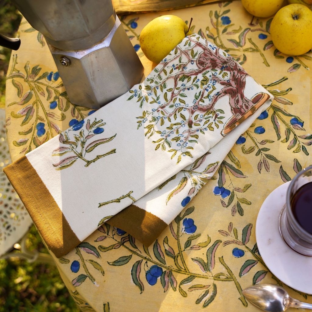 Olive Tree Tea Towels in Khaki & Blue, Set of 3