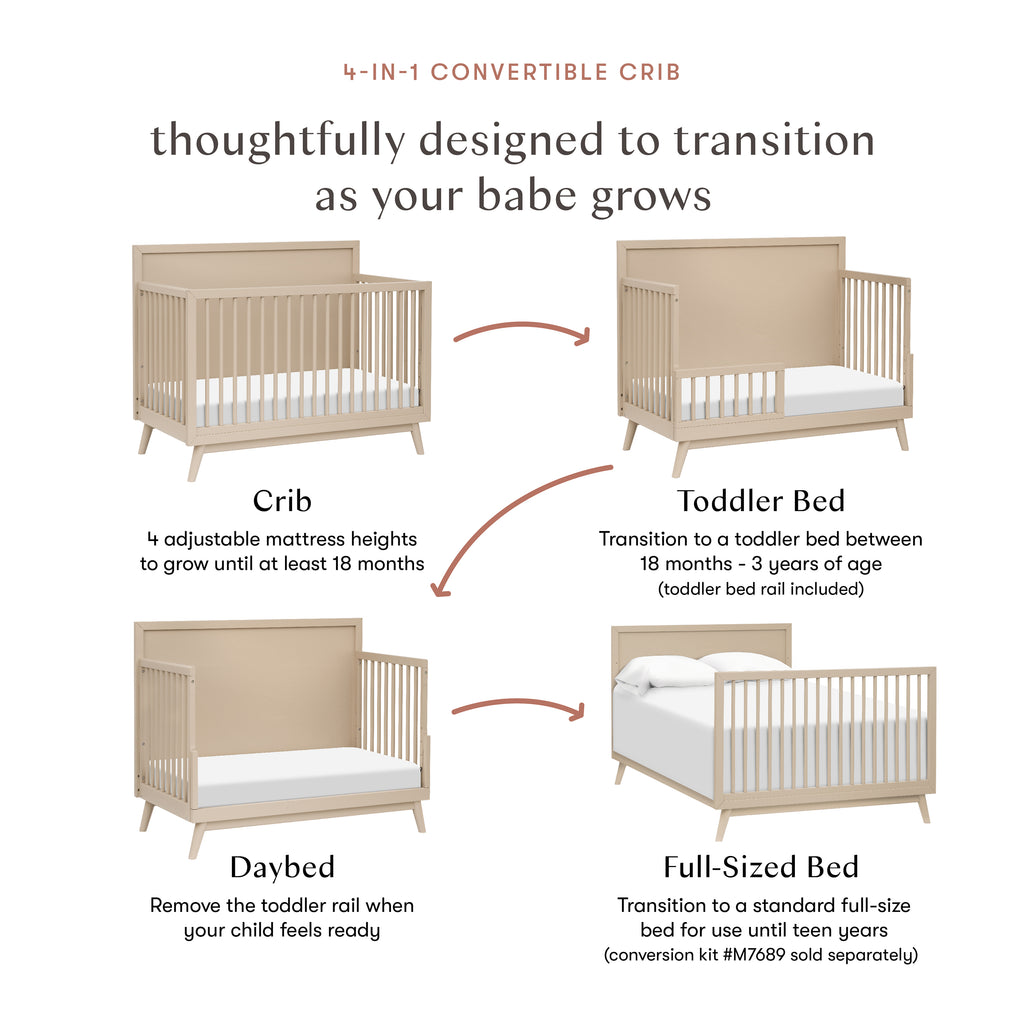 Palma 4-in-1 Convertible Crib with Toddler Bed Conversion Kit in Taupe