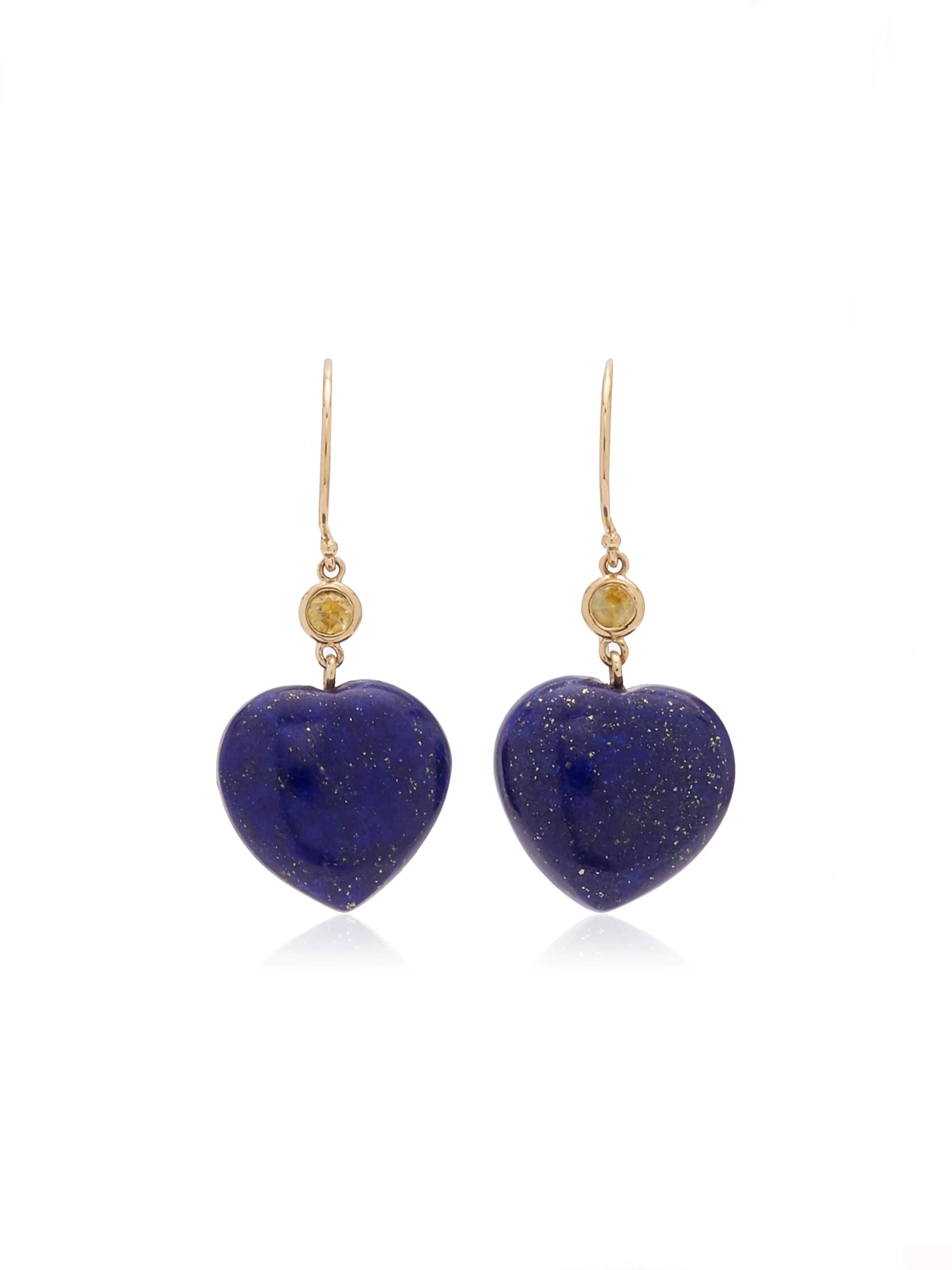 Petits Coeurs Lapis Lazuli & Sapphire Gold Earrings