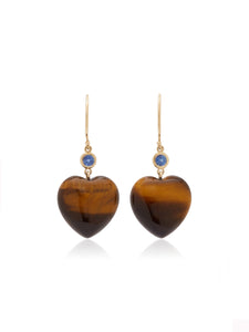 Petits Coeurs Tiger's Eye & Sapphire Gold Earrings