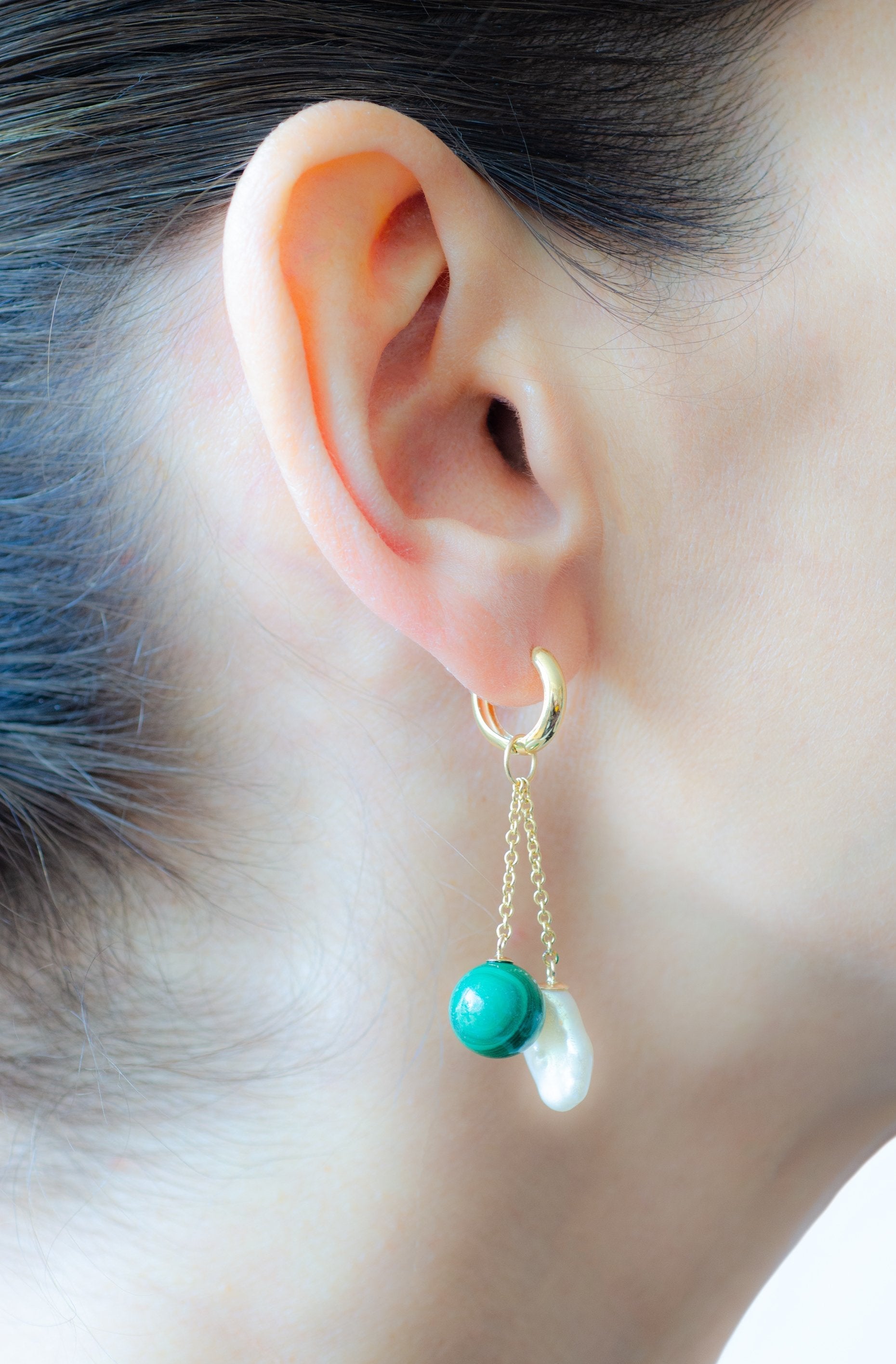 Les Charmantes Baroque Pearl & Malachite Charm Earrings