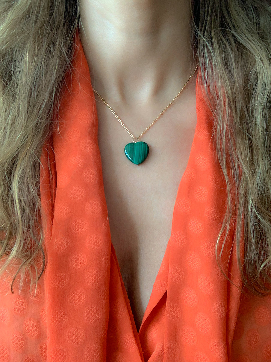 Malachite Heart Pendant on Gold Chain