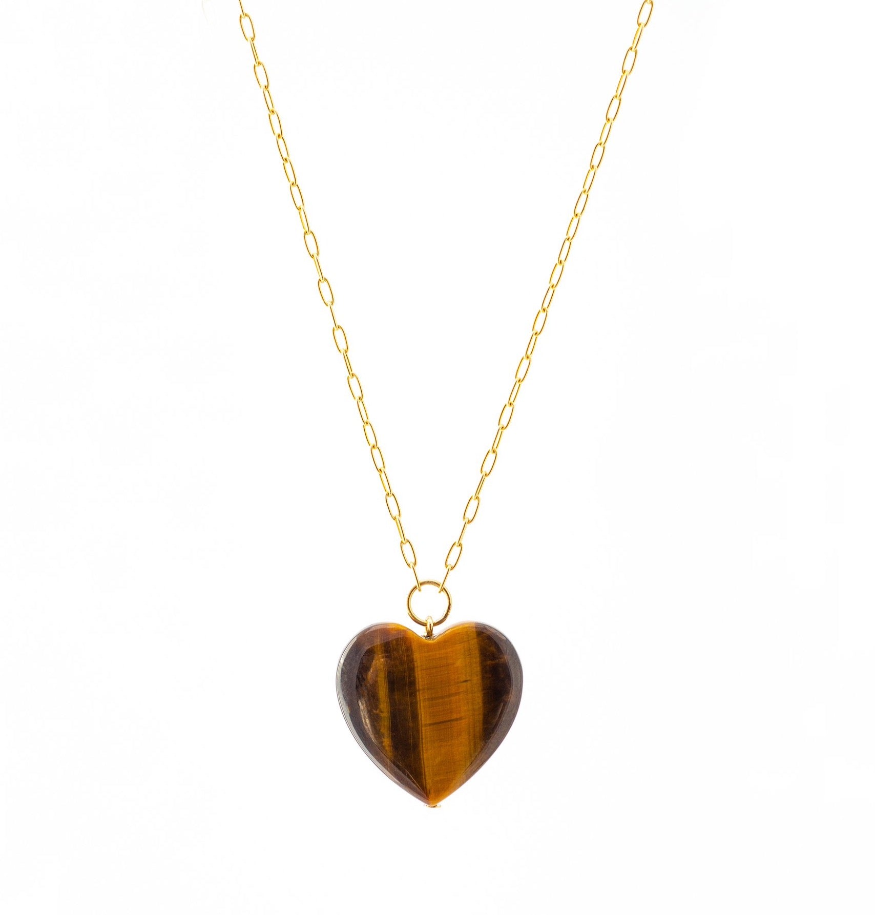 Tiger's Eye Heart Pendant on Gold Chain