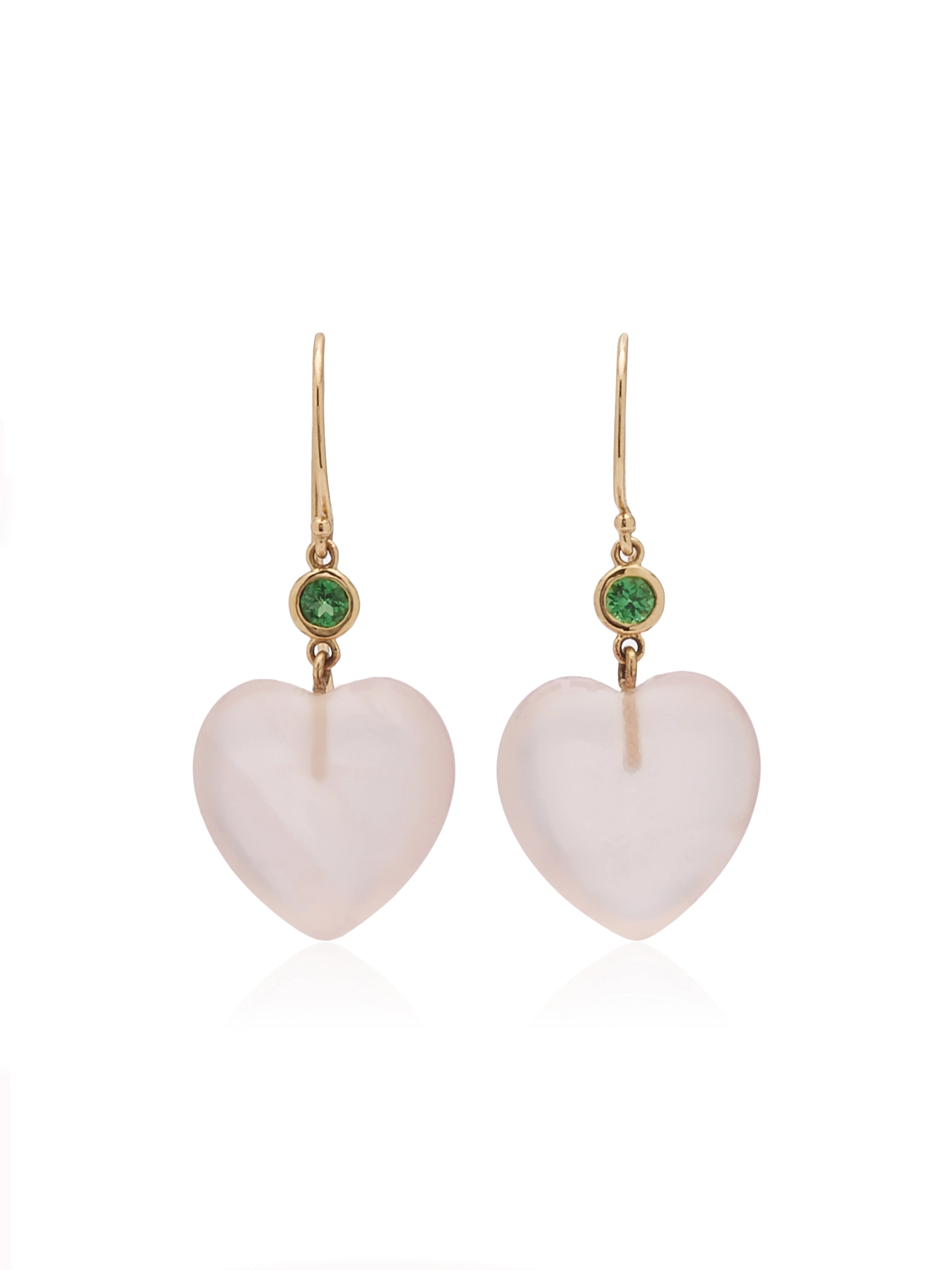 Petits Coeurs Rose Quartz & Tsavorite Gold Earrings