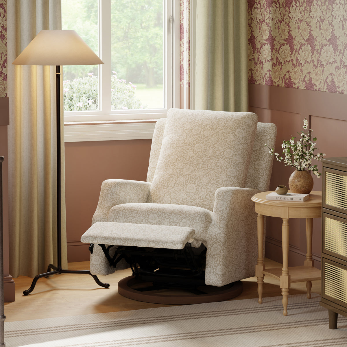 Morris & Co. x Namesake Crewe Recliner and Swivel Glider Mallow in Ash