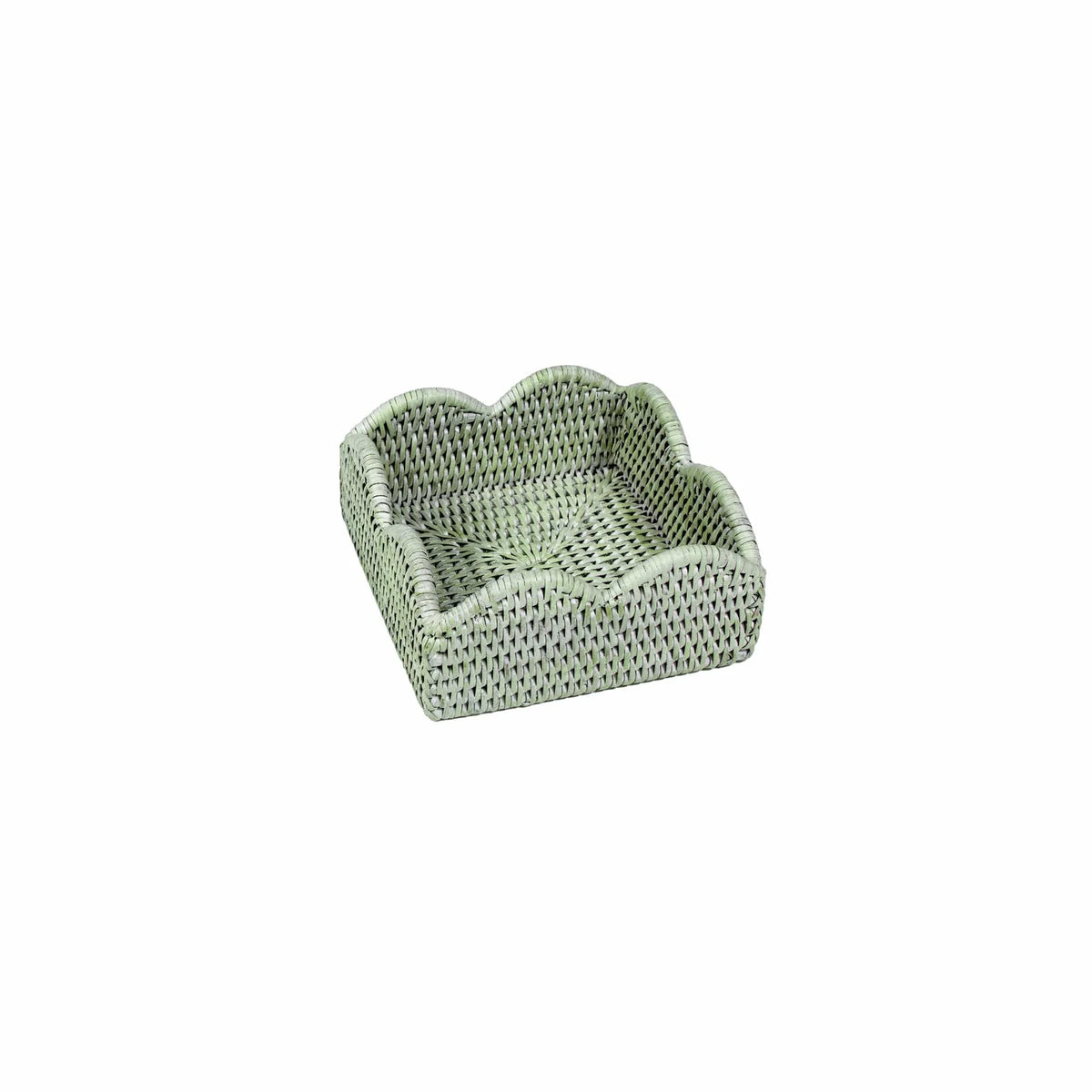 Rattan Scalloped Cocktail Napkin Holders in Green