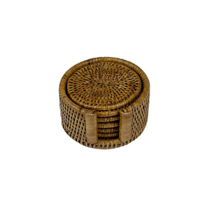 Rattan Round Coaster and Holder Set in Natural