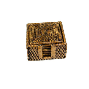 Rattan Square Coaster and Holder Set in Natural