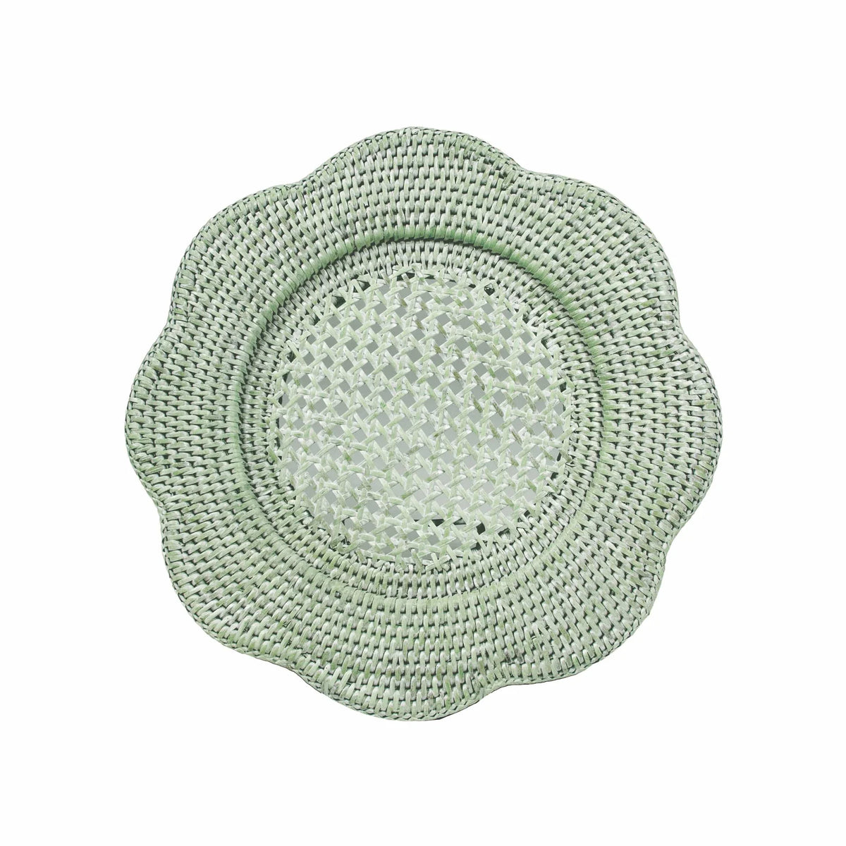Rattan Scalloped Round Charger Plate in Green