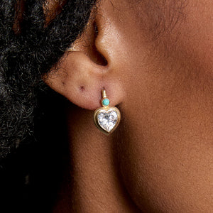 Bezel Heart Earrings with Turquoise