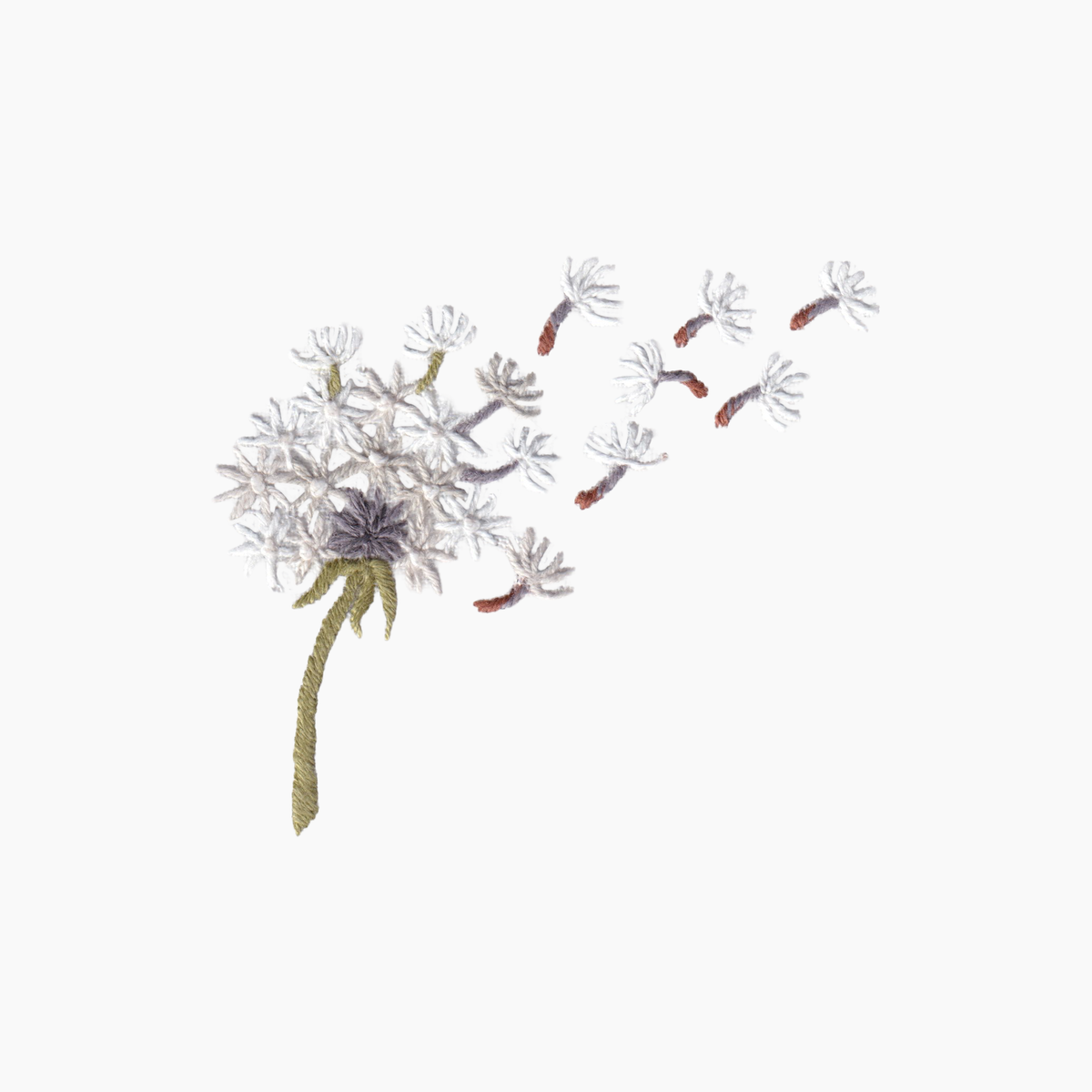 Close-up of Dandelion Tissue Box Cover showcasing hand-embroidered dandelion motif on white background
