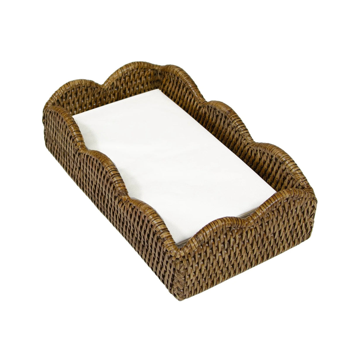 Rattan Scalloped Guest Towel Napkin Holders in Natural