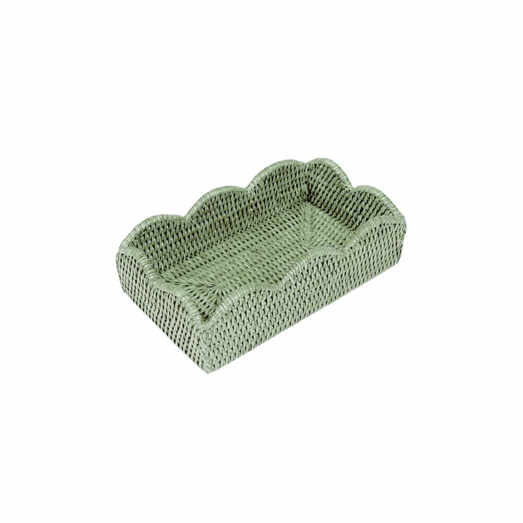 Rattan Scalloped Guest Towel Napkin Holders in Green