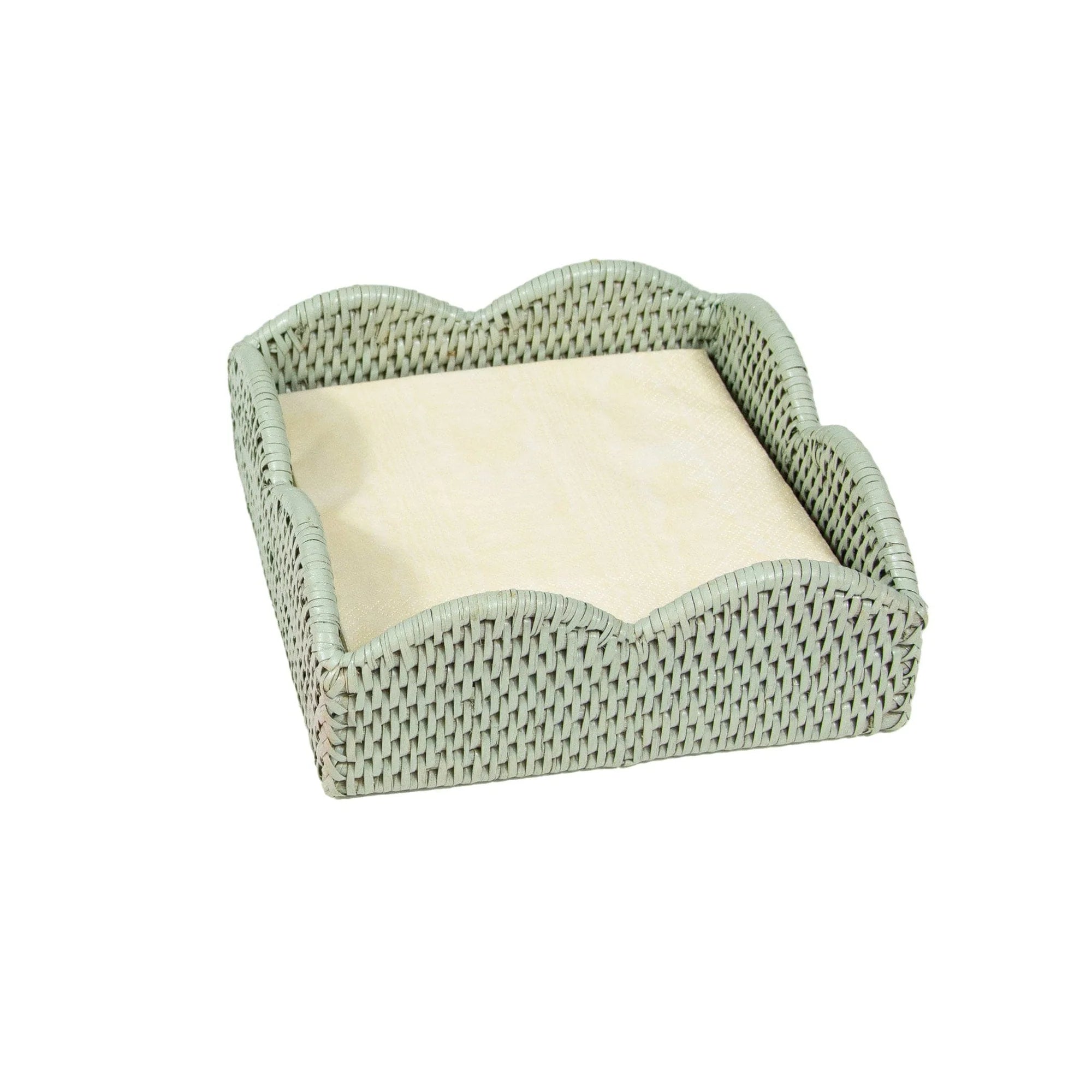 Rattan Scalloped Luncheon Napkin Holders in Green