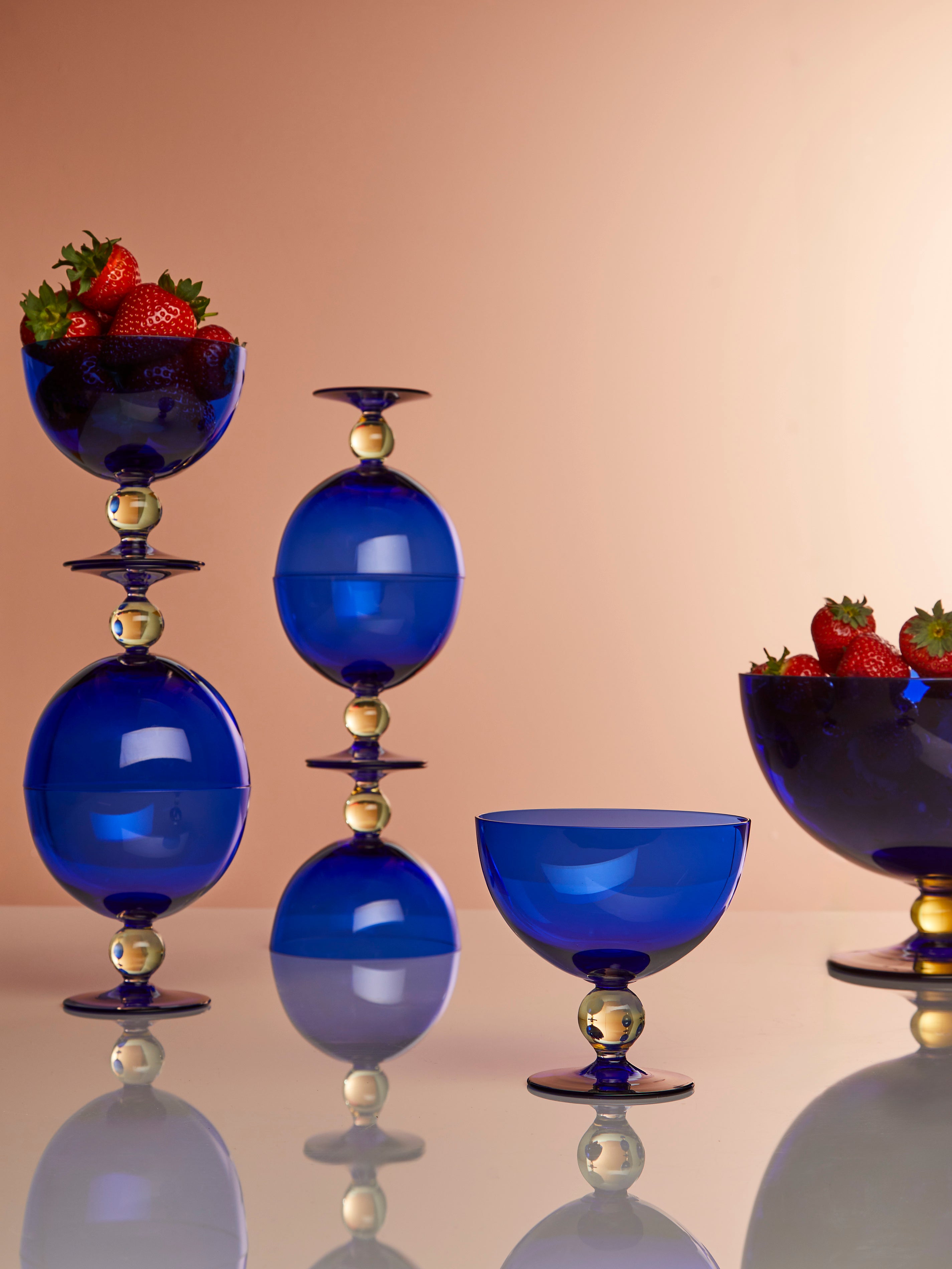 Antique and Vintage 1950s Bohemian Glass Punch Bowl and Glasses (Set of 9)