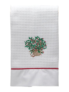 Guest Towel in White Waffle Weave, Satin Stitch & Embroidered
