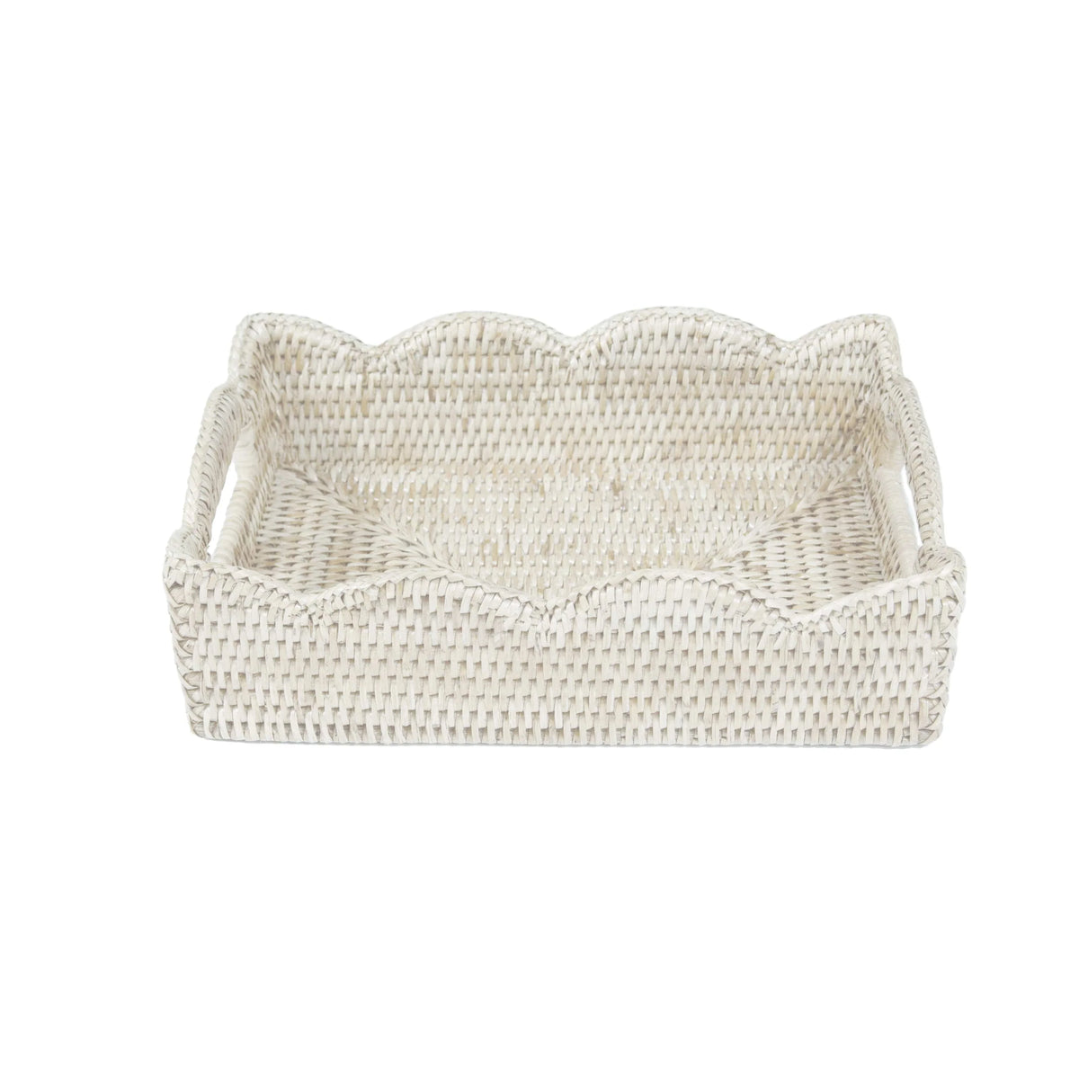 Rattan Scalloped Small Tray in Cream