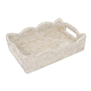 Rattan Scalloped Small Tray in Cream