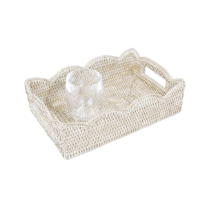 Rattan Scalloped Small Tray in Cream