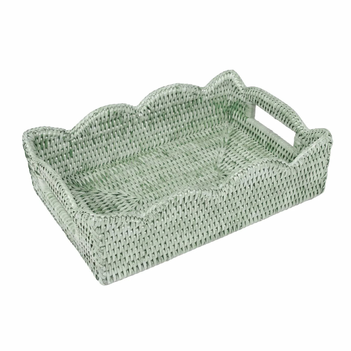 Rattan Scalloped Small Tray in Green