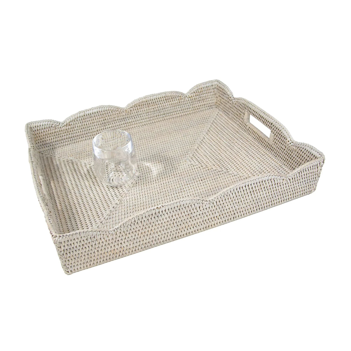 Rattan Scalloped Large Tray in Cream