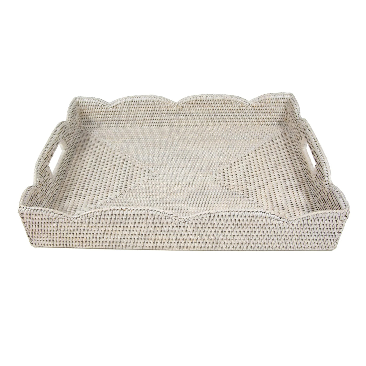 Rattan Scalloped Large Tray in Cream